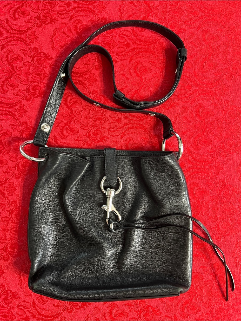 Rebecca Minkoff Black Leather Crossbody Shoulder Bag Silver Hardware Adjustable
